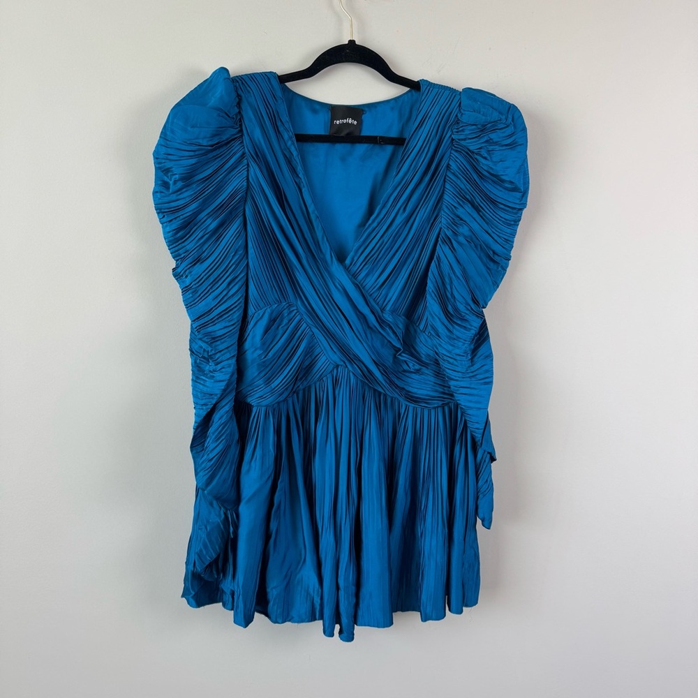 Retrofete Evelyn Puff Sleeve Wrap Accordion Long Sleeve Mini Dress - Picture 6 of 10
